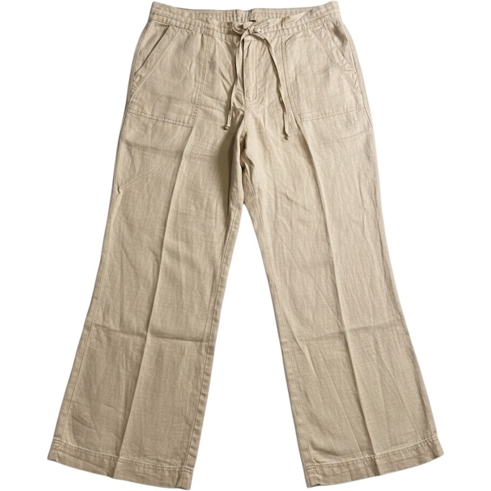 Lauren Ralph Lauren Pants Womens 14 Tan Linen Wide Leg Drawstring Old Money